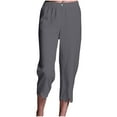 thumbnail image 1 of Plebaso Cotton Linen Cropped Pants for Women Elastic Waist Casual Pants Plain Summer Lightweight Capris, 1 of 7