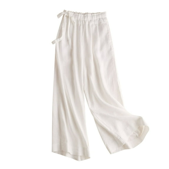 Plebaso Cotton Linen Pants for Women Plus Size Solid Color Nine-point Trousers Ladies Casual Loose Lounge Pants
