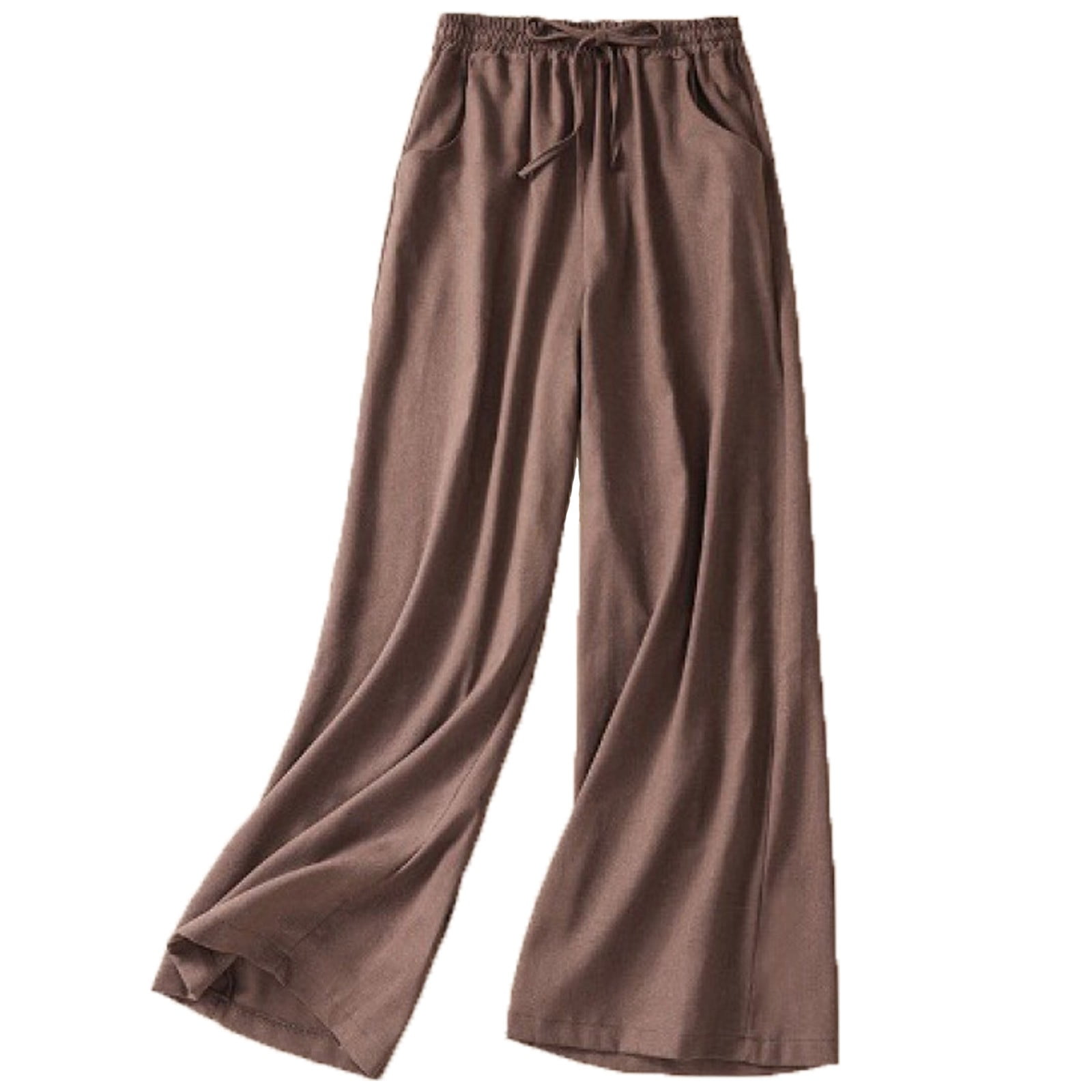Plebaso Cotton Linen Pants for Women Solid Color Elastic Waist Home ...