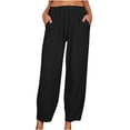 thumbnail image 1 of Plebaso Cotton Linen Pants for Women Solid Color Elastic Waist Nine-point Lounge Trousers Ladies Casual Pants with Pockets, 1 of 6