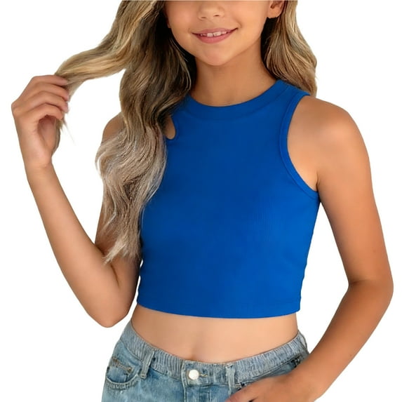 Plebaso Crop Tops for Girls Ribbed Knit Cut out Tank Tops Girls Sleeveless Kids Summer Cute Dance Tops