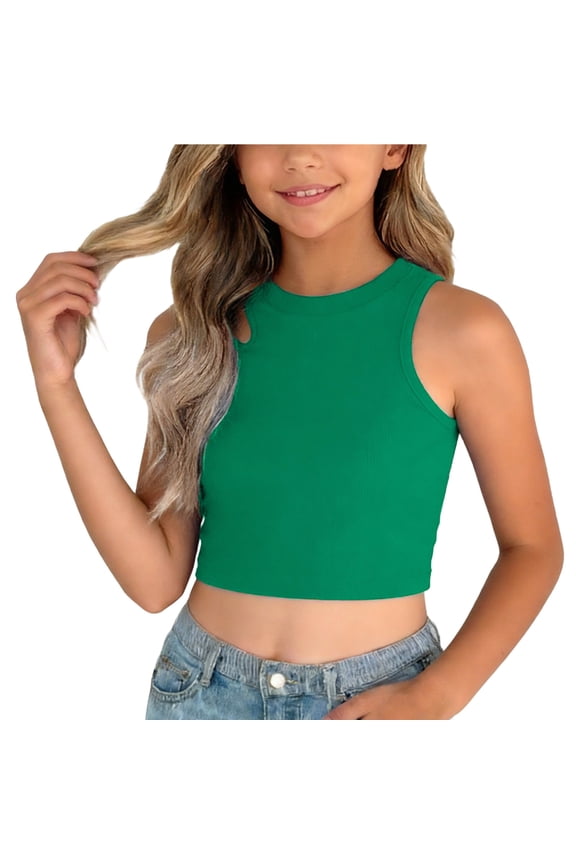 Crop Tops for Girls Ribbed Knit Cut out Tank Tops Girls Sleeveless Kids Summer Cute Dance Tops