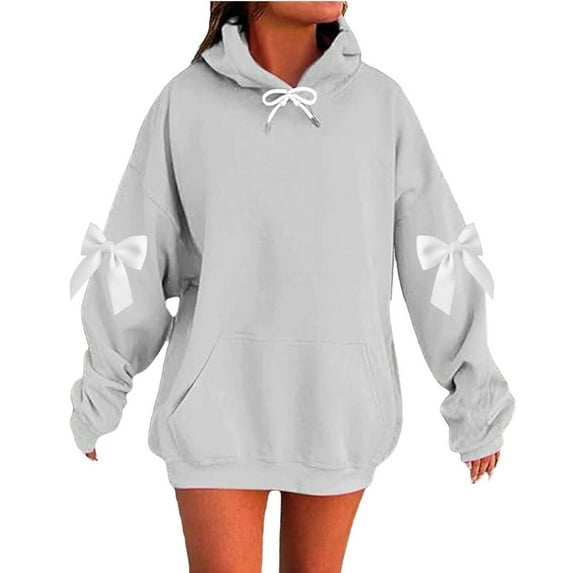 Plebaso Cute Hoodies for Women Long Sleeve with Bow Oversized Pullover Pocket Loose Hooded Sweatshirts