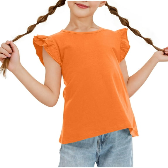 Plebaso Cute Summer Tops for Girls Ruffle Short Sleeve T Shirts Crewneck Kids Girls Causal Tee Blouses