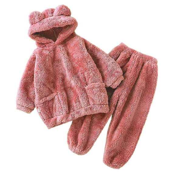 Plebaso Fall Winter Fleece Kids 2 Piece Sets Warm Pullover Hoodie Tops Comfy Sweatpants Toddler Lounge Outfits
