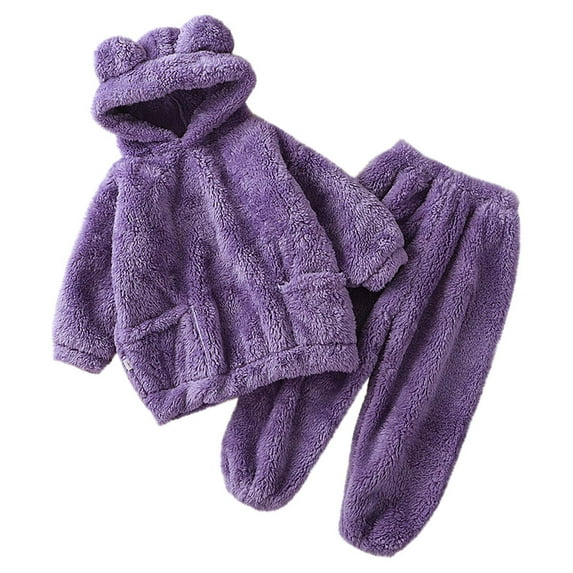 Plebaso Fall Winter Fleece Kids 2 Piece Sets Warm Pullover Hoodie Tops Comfy Sweatpants Toddler Lounge Outfits