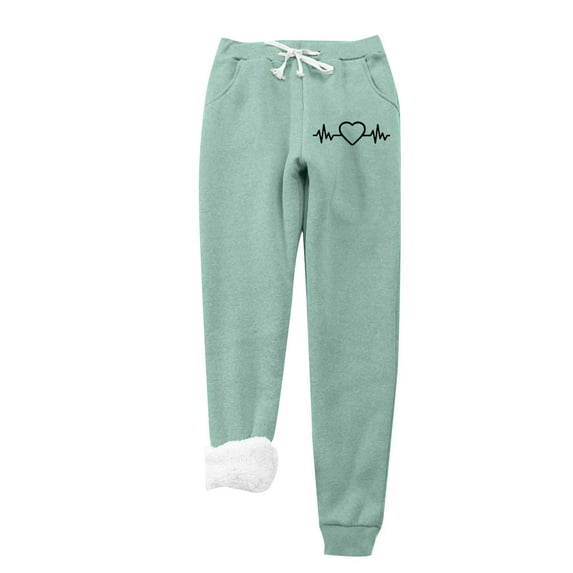 Plebaso Fall Winter Sweatpants for Women Printed Drawstring Thick Warm Fleece Pants Ladies Casual Long Trousers