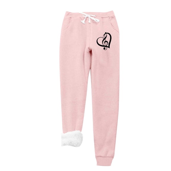 Plebaso Fall Winter Sweatpants for Women Printed Drawstring Thick Warm Fleece Pants Ladies Casual Lounge Trousers