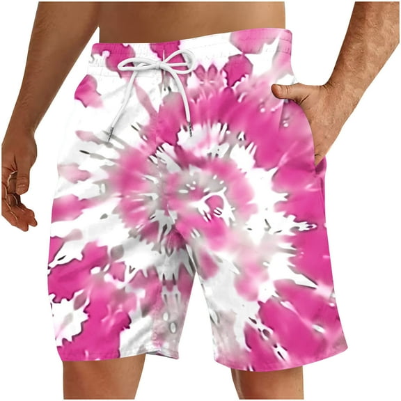 Plebaso Fashion Beach Shorts for Men Printed Drawstring Graphic Shorts Mens Elastic Waist Casual Shorts