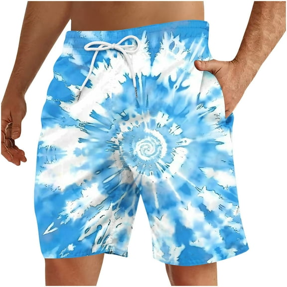 Plebaso Fashion Beach Shorts for Men Printed Drawstring Graphic Shorts Mens Elastic Waist Casual Shorts