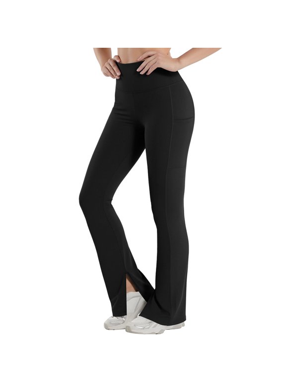 Flared Yoga Pants for Women High Waist Bootcut Leggings Split Workout Bell Bottoms with Pockets