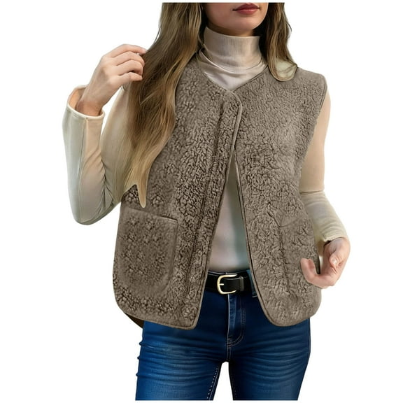 Plebaso Fleece Vest for Women Sleeveless Sherpa Jacket with Pockets Womens Lightweight Warm Outerwear