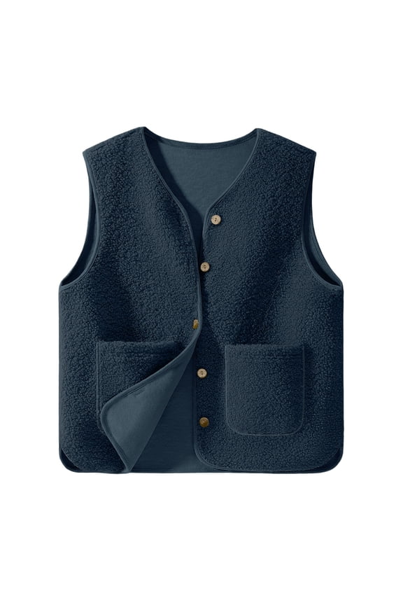 Fleece Vest for Women V Neck Lightweight Outerwear Button down Sleeveless Jacket with Pockets