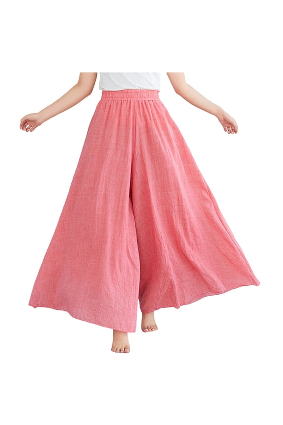 Flowy Pants for Women Solid Color Elastic Waist Casual Loose Trousers Ladies Wide Leg Pants