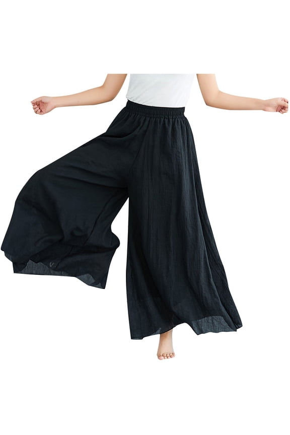 Flowy Pants for Women Solid Color Elastic Waist Casual Loose Trousers Ladies Wide Leg Pants