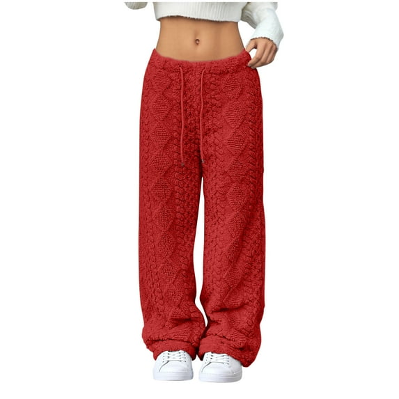 Plebaso Fuzzy Pants for Women Drawstring Sleepwear Fleece Pajama Pants Womens Comfortable Lounge Bottoms