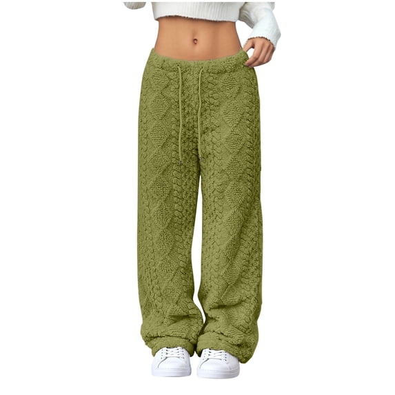 Plebaso Fuzzy Pants for Women Drawstring Sleepwear Fleece Pajama Pants Womens Comfortable Lounge Bottoms