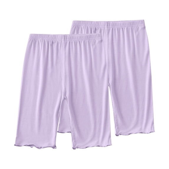 Plebaso Girls 2 Pack Biker Shorts Knee Length Under Dress Shorts Elastic Waist Lounge Shorts for Kids