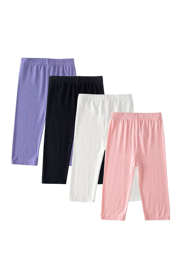 Girls 4 Pack Capri Leggings Thin Summer Leggings Solid Color Stretch Pants for Dance Running