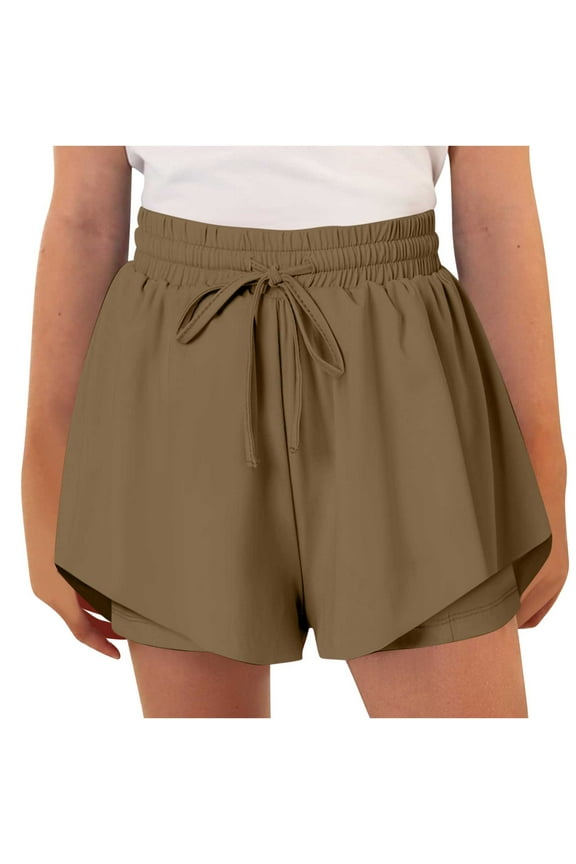 Girls Athletic Shorts Flowy 2 in 1 Running Shorts Elastic Waist Workout Shorts with Drawstring