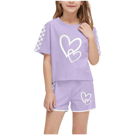Plebaso Girls Boys 2 Piece Summer Outfits Short Sleeve T-Shirts Sports Shorts Clothing Set for 5-14 Years
