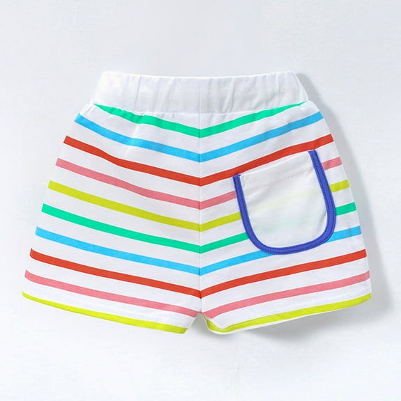 Plebaso Girls Boys Pants Colorful Striped Cotton Elastic Waist Summer Loose Drawstring Shorts 2-7 Years Baby Clothes