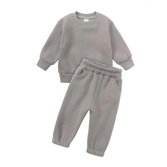 Plebaso Girls Boys Sports Set Solid Color Fall Winter Long Sleeve Round-Neck Blouses And Casual Pants Baby Two-piece Suit