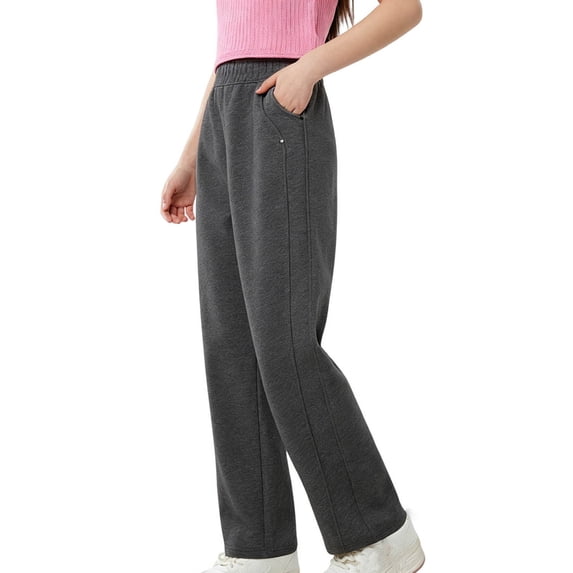 Plebaso Girls Boys Straight Leg Sweatpants High Elastic Waist Trousers Open Bottom Cotton Pants with Pockets