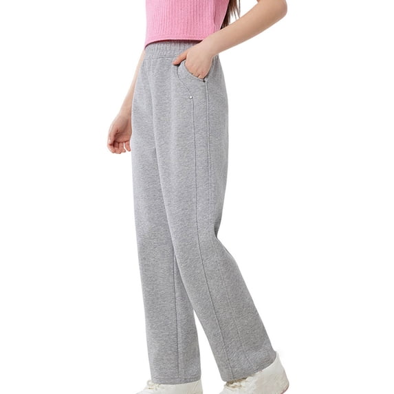 Plebaso Girls Boys Straight Leg Sweatpants High Elastic Waist Trousers Open Bottom Cotton Pants with Pockets