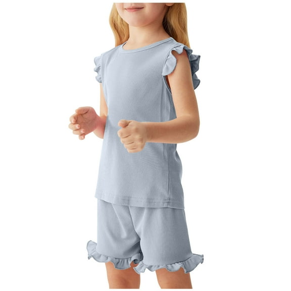 Plebaso Girls Clothes Toddler Summer Outfits Ruffle Hem Tank Tops and Shorts 2 Piece Kids Clothing Set
