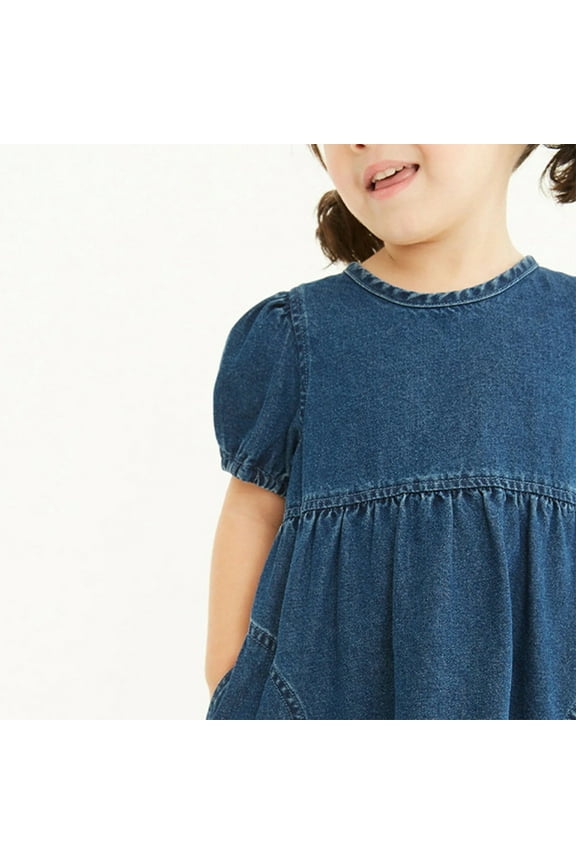 Girls Denim Dresses Summer Solid Color Short Sleeve Soft Dress Baby Clothes