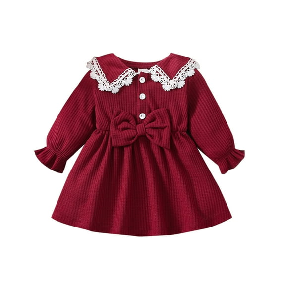 Plebaso Girls Dresses Corduroy Long Sleeve Bow Ruffled Princess Dress Baby Fall Winter Clothes