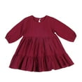 thumbnail image 1 of Plebaso Girls Dresses Cotton Linen Cute Solid Color Ruffled Long Sleeves Dress Baby Spring Summer Clothes, 1 of 7