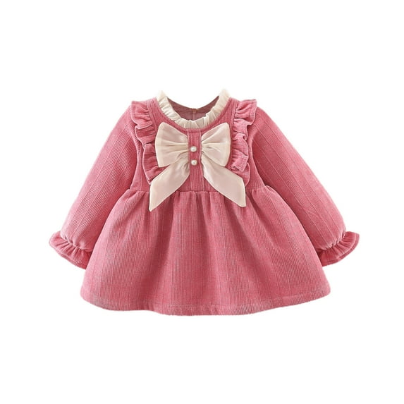 Plebaso Girls Dresses Cute Solid Color Ruffled Long Sleeve Princess Dress with Bow for Birthday Party Gift