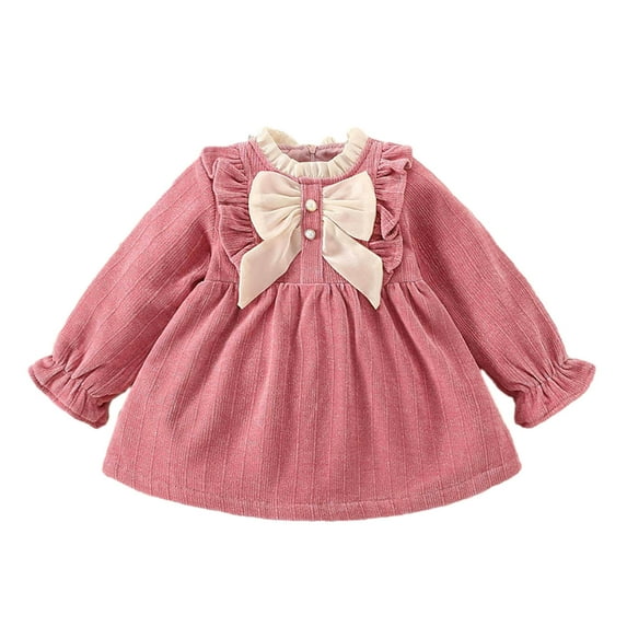 Plebaso Girls Dresses Fall Winter Bow Collar Long Sleeve Ruffle Tunic Shirt Dress Baby Clothes