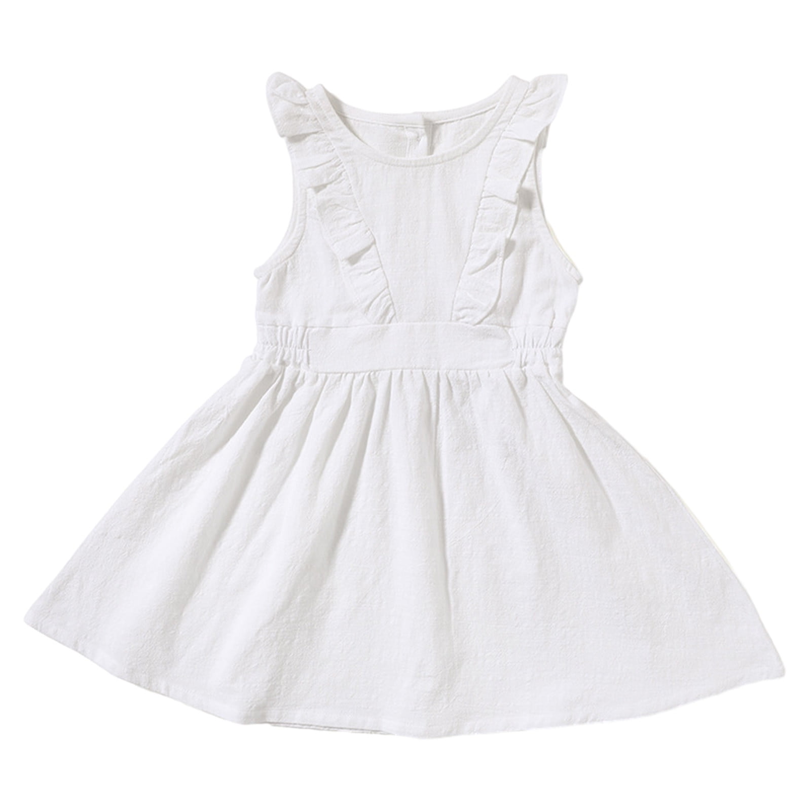 Plebaso Girls Dresses Spring Summer Sleeveless Solid Color Cotton Linen ...