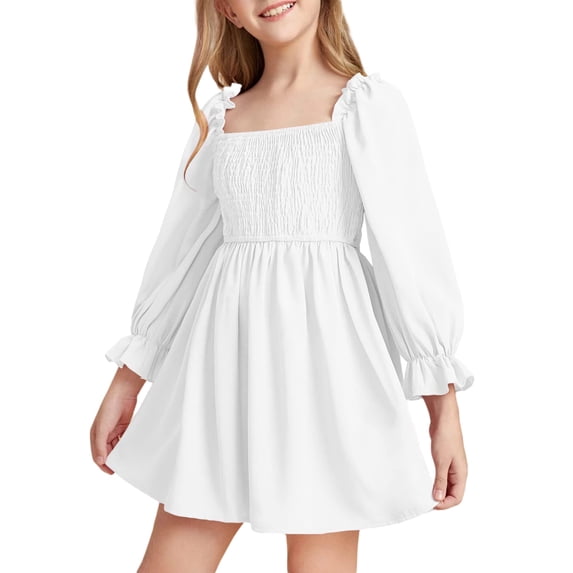 Plebaso Girls Dresses Squares Neck Lantern Sleeve Ruffled Lace Dress Baby Spring Summer Clothes