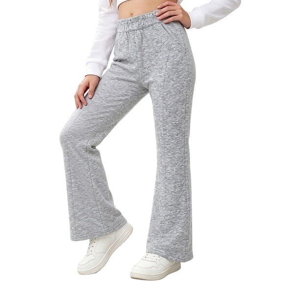 Plebaso Girls Flared Sweatpants Elastic High Waist Athletic Bell Bottom for Kids Casual Trousers with Pockets