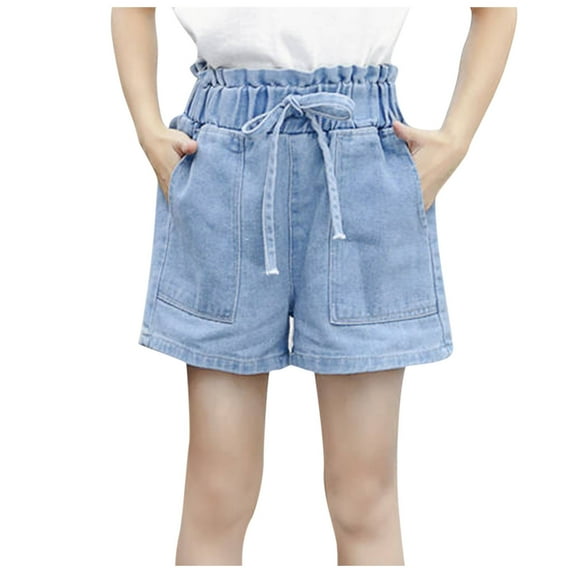 Plebaso Girls Jeans Elastic Waist Casual Solid Color Denim Shorts with Pocket Baby Clothes