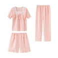 thumbnail image 1 of Plebaso Girls Pajama Set Short Sleeve Tops Sleepwear Shorts Long Pants 3 Piece Kids Loungewear Outfits, 1 of 6