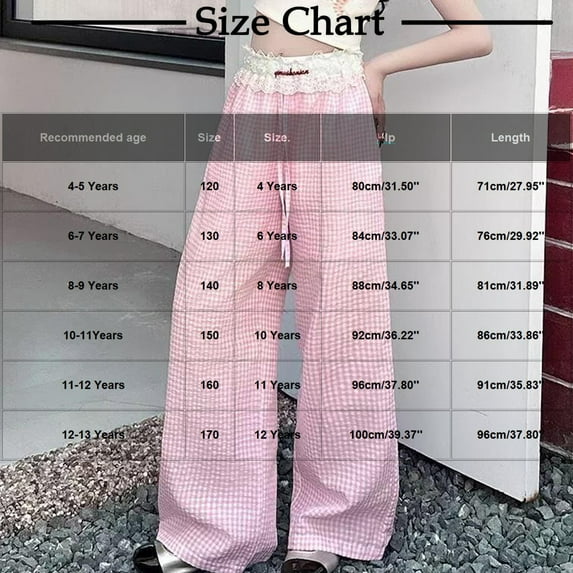 Plebaso Girls Plaid Pants High Waist Casual Pants with Pockets Wide Leg Lightweight Trousers for Kids