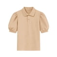 thumbnail image 1 of Plebaso Girls Puff Short Sleeve T Shirts Collared Golf Tee Activewear School Uniform Solid Color Button Tops, 1 of 6