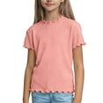 thumbnail image 1 of Plebaso Girls Ribbed Knit T-Shirts Short Sleeve Ruffle Trim Tee Shirts Solid Color Summer Casual Tops, 1 of 5