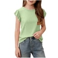 thumbnail image 1 of Plebaso Girls Ruffle Short Sleeve Shirts Kids Crew Neck Summer T Shirts Girls Thin Casual Tees Tops, 1 of 6