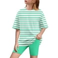 thumbnail image 1 of Plebaso Girls Shorts Sets Short Sleeve Striped T Shirts Biker Shorts Kids 2 Piece Summer Clothes Outfits, 1 of 6