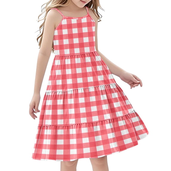 Plebaso Girls Spaghetti Strap Dresses Kids Flowy Ruffle Tiered Midi Dresses Girls Summer Boho Sundresses