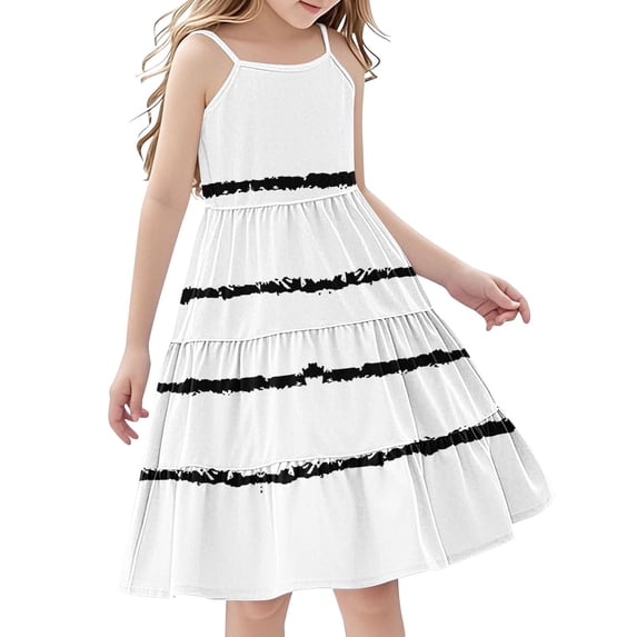 Plebaso Girls Spaghetti Strap Dresses Kids Flowy Ruffle Tiered Midi Dresses Girls Summer Boho Sundresses