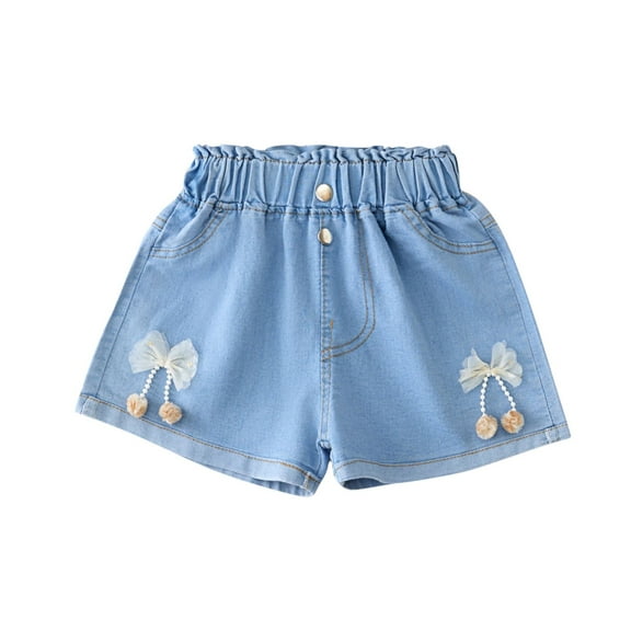 Plebaso Girls Summer Casual Shorts Elastic High Waist Jean Shorts Kids Girls Cute Outdoor Pull on Shorts
