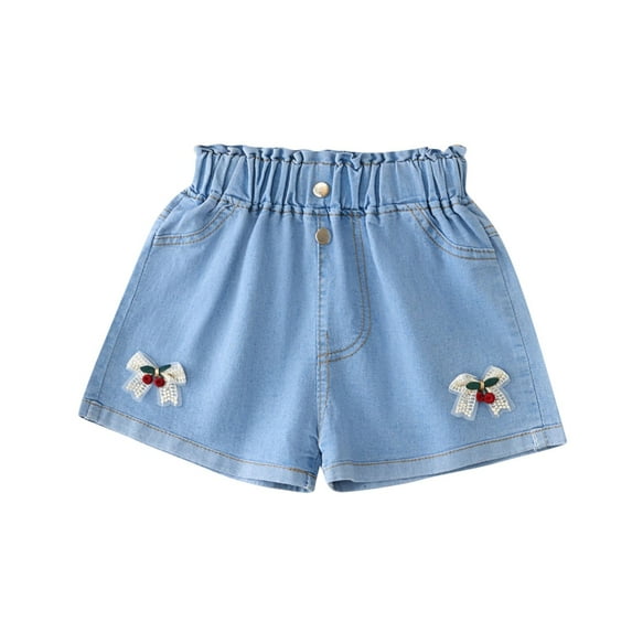 Plebaso Girls Summer Casual Shorts Elastic High Waist Jean Shorts Kids Girls Cute Outdoor Pull on Shorts