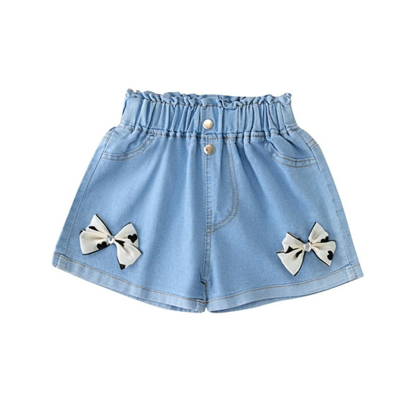 Plebaso Girls Summer Casual Shorts Elastic High Waist Jean Shorts Kids Girls Cute Outdoor Pull on Shorts